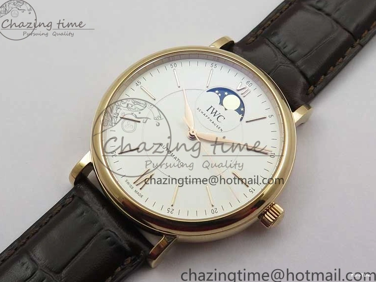 MIROTIME 0415 Stylish Portofino IW459402 RG MKS 1:1 Best Edition White Dial on Brown Leather Strap Miyota 7084